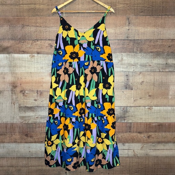 🌻 Roxy Waiting Line Floral Printed Tiered MIDI Dress size Medium Sundress - Picture 2 of 12